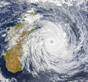 Aerial view of Cyclone Batsirai over Madagascar