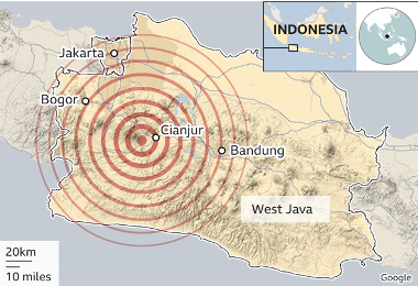 A radar map showing the location of the earthquake in Indonesia.