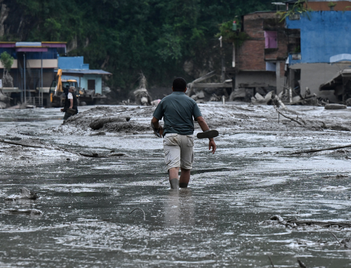 A man walking in the Nepal flood